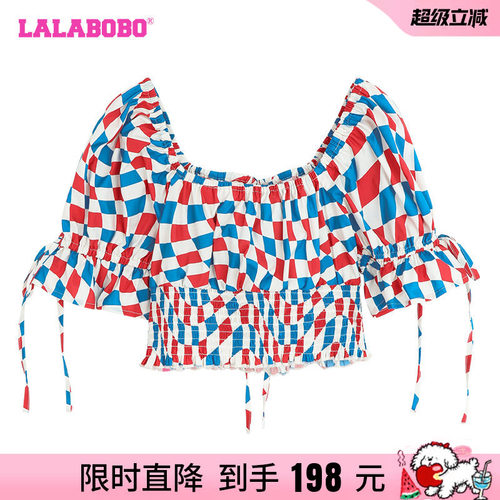 LALABOBO夏季新款甜美可爱潮流舒适方领短袖上衣LBCB-WSWC18