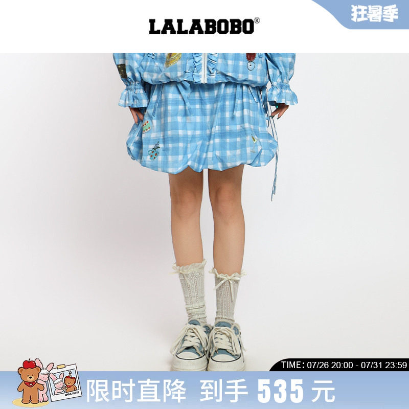 复古印花格纹梭织半裙