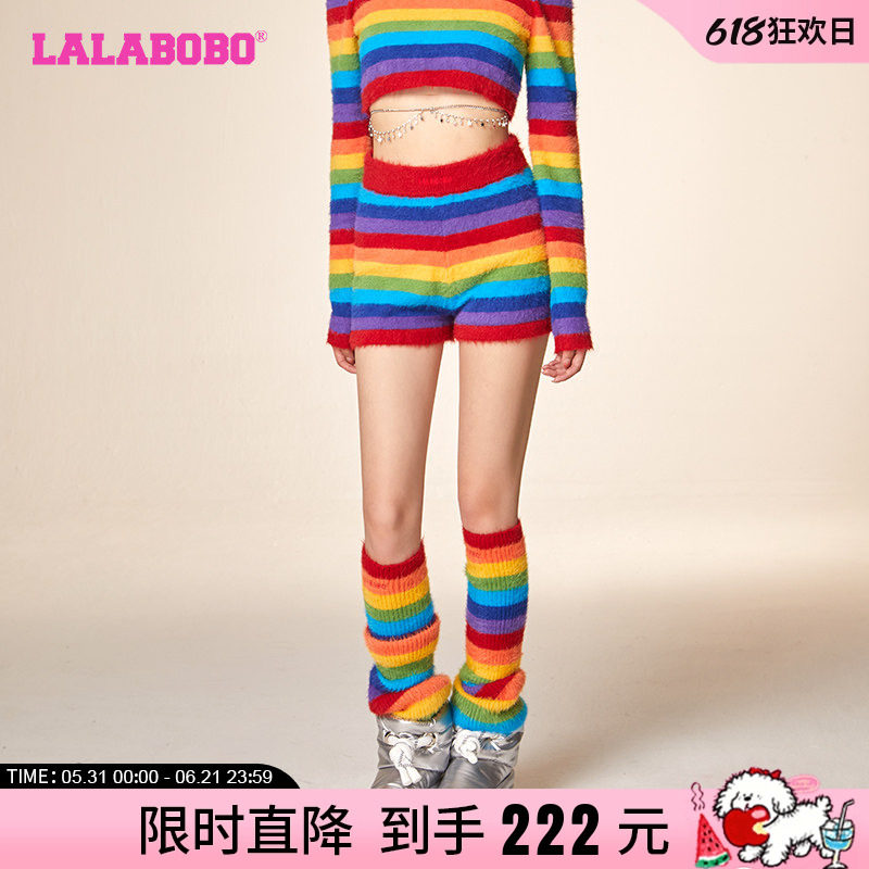 LALABOBO早秋新品潮流百搭款毛毛A型毛织三分短裤女|LBCD-WXZD17