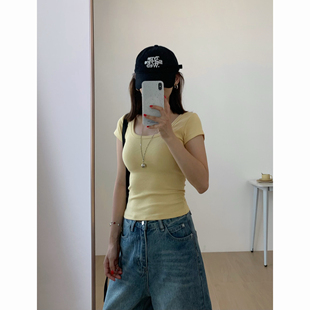 显瘦百搭打底衫 CatAndFish修身 短款 u领弹力短袖 上衣 t恤女2025夏季