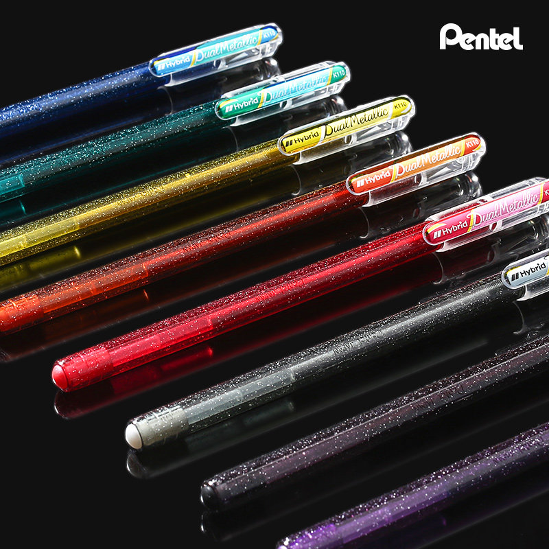 派通蝴蝶笔日本pentel闪光笔圣诞限定啫喱笔K110彩色手帐笔