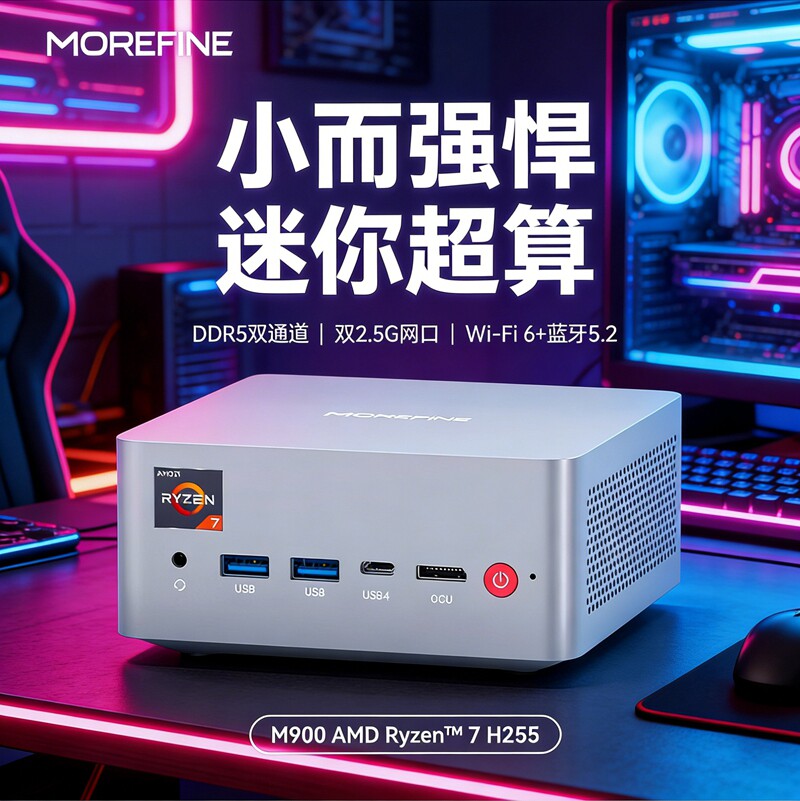 锐龙7H 255高性能AI游戏win11四屏OCulink微型2.5G双网口迷你主机