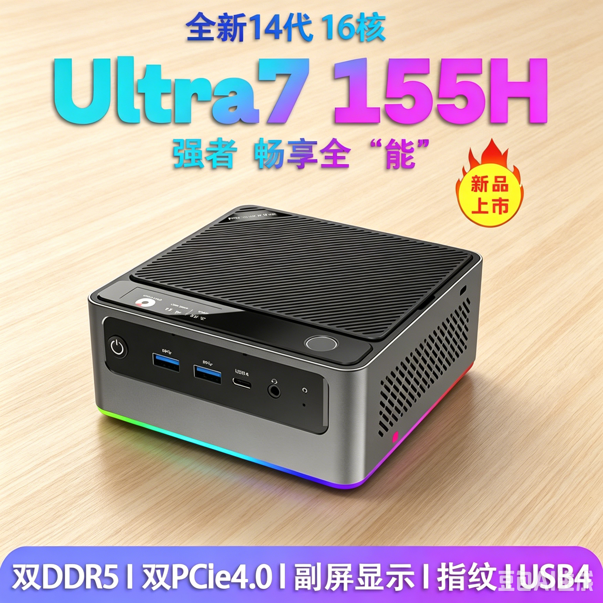 全新酷睿Ultra7 155H迷你主机Win11游戏办公剪辑AI微型电脑准系统