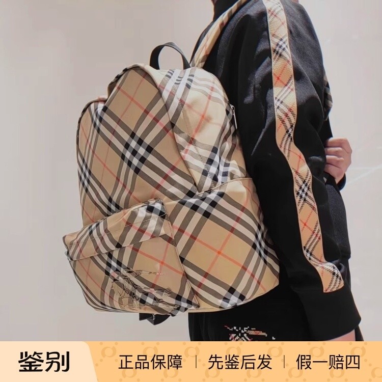 现货BURBERRY博柏利双肩背包格纹新大战马标男女同款巴宝莉 91312