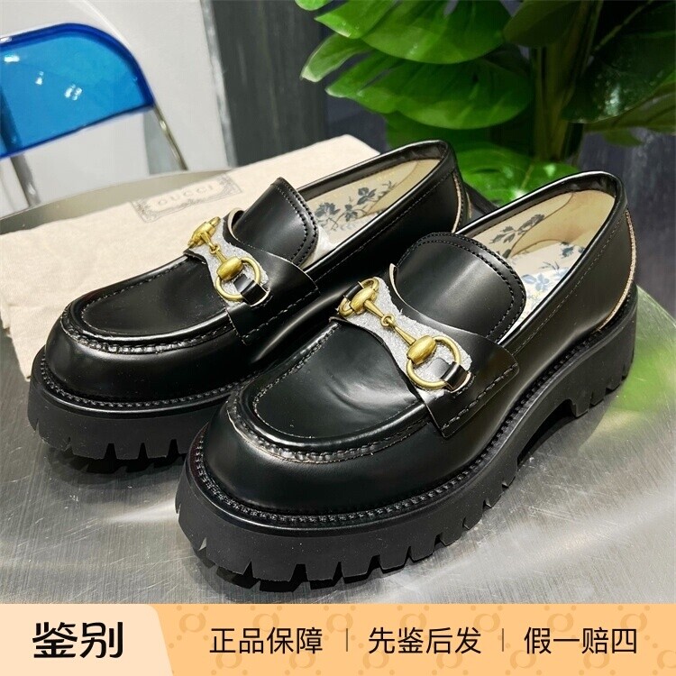 现货GUCCI/古驰女款皮鞋刺绣蜜蜂马衔扣厚底一脚蹬 577236