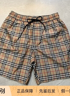 现货BURBERRY/博柏利男女款沙滩短裤巴宝莉经典格纹网兜内衬17295