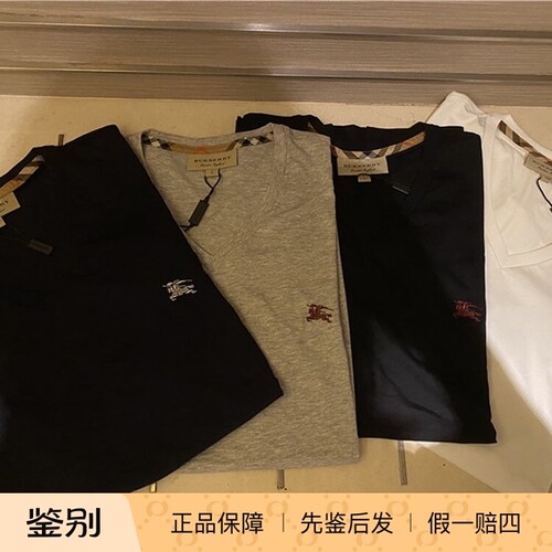 博柏利男V领刺绣战马标短袖T恤