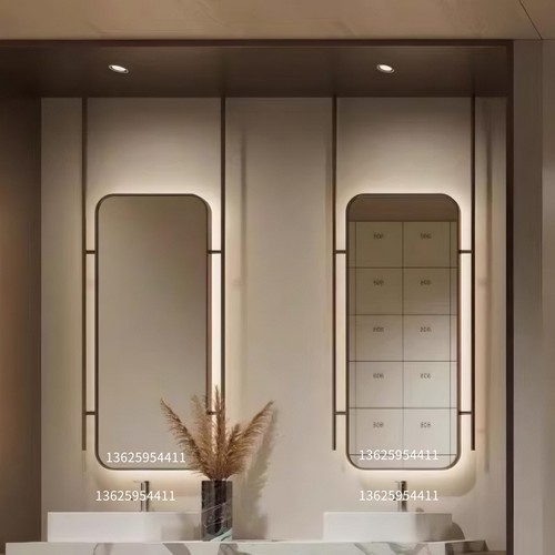 酒店会所卫生间浴室镜子方形悬空悬挂镜子天花板悬空吊镜吊杆镜子