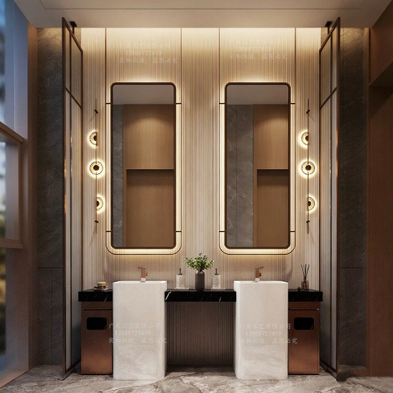 天花板悬空吊镜酒店会所卫生间悬挂镜子洗手台镜子装饰镜化妆镜子