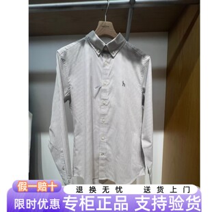 正品25秋新款Hazzys哈吉斯男装通勤条纹翻领长袖衬衫 ASCZK1CCK06