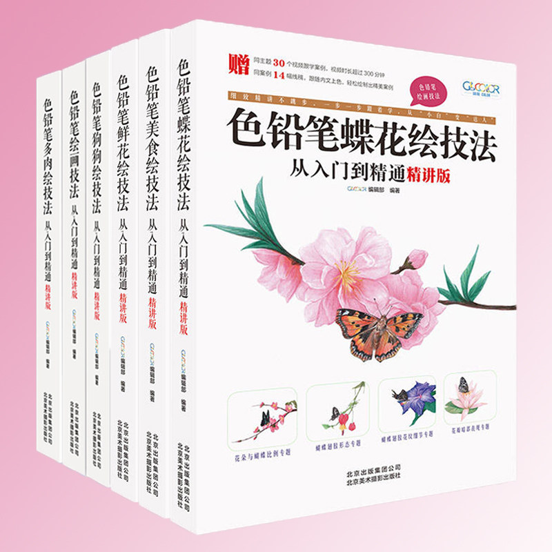 京版北美 色铅笔绘画全6册 精讲版 色/多肉/美食/鲜花/蝶花绘/绘画技法从入门到精通 彩铅画色铅笔零基础自学教程书籍