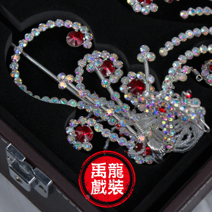 京剧旦角包头青衣头面戏曲舞蹈古装头饰品七彩水钻头面偏凤耳边凤