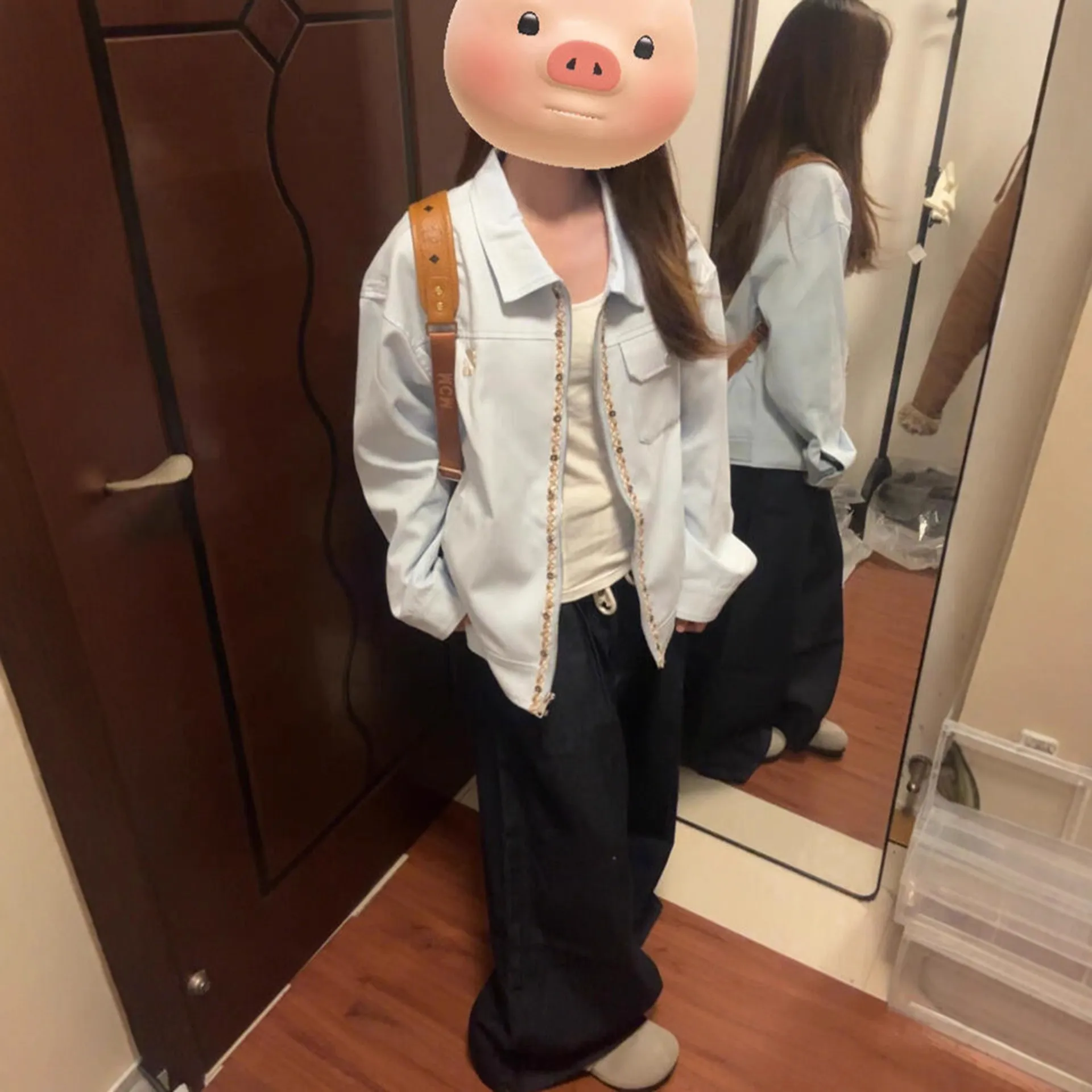 美式复古拼接短外套女春秋重工民族风polo领设计感夹克气质上衣潮