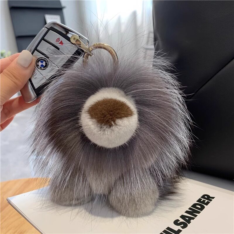 真水貂毛小狮子包包挂饰可爱毛绒公仔汽车钥匙扣挂件生日礼物