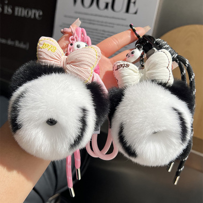 【可爱小熊猫】獭兔毛汽车钥匙扣挂件毛绒玩偶公仔包挂饰生日礼物