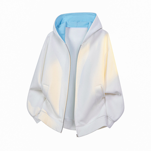 灰色开衫卫衣撞色男女款2026新款秋冬加厚设计感小众运动连帽外套