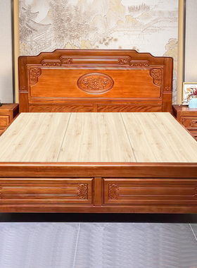 金花梨木中式床榫卯结构纯实木床1米8复古大床1米5仿古典雕花婚床