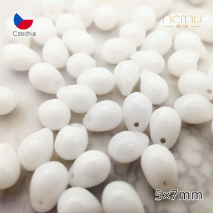 捷克进口 5X7mm横孔水滴散珠实色不透明顶孔玻璃珠diy饰品配件