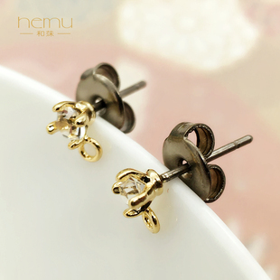 diy饰品配件 日本partsclub医疗医用钛金属防过敏水钻头挂环耳钉