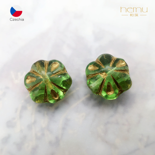 日本partsclub 11mm复古描金6瓣花捷克珠古董珠全孔珠diy饰品配件