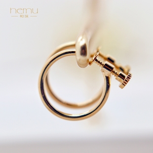 日本贵和 原创无耳洞圆环镀金耳环弹簧螺丝可调节松紧diy饰品配件