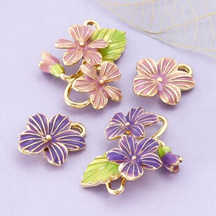 日本贵和 甜美紫罗兰花滴油双挂吊饰花苞耳环项链手链diy饰品配件