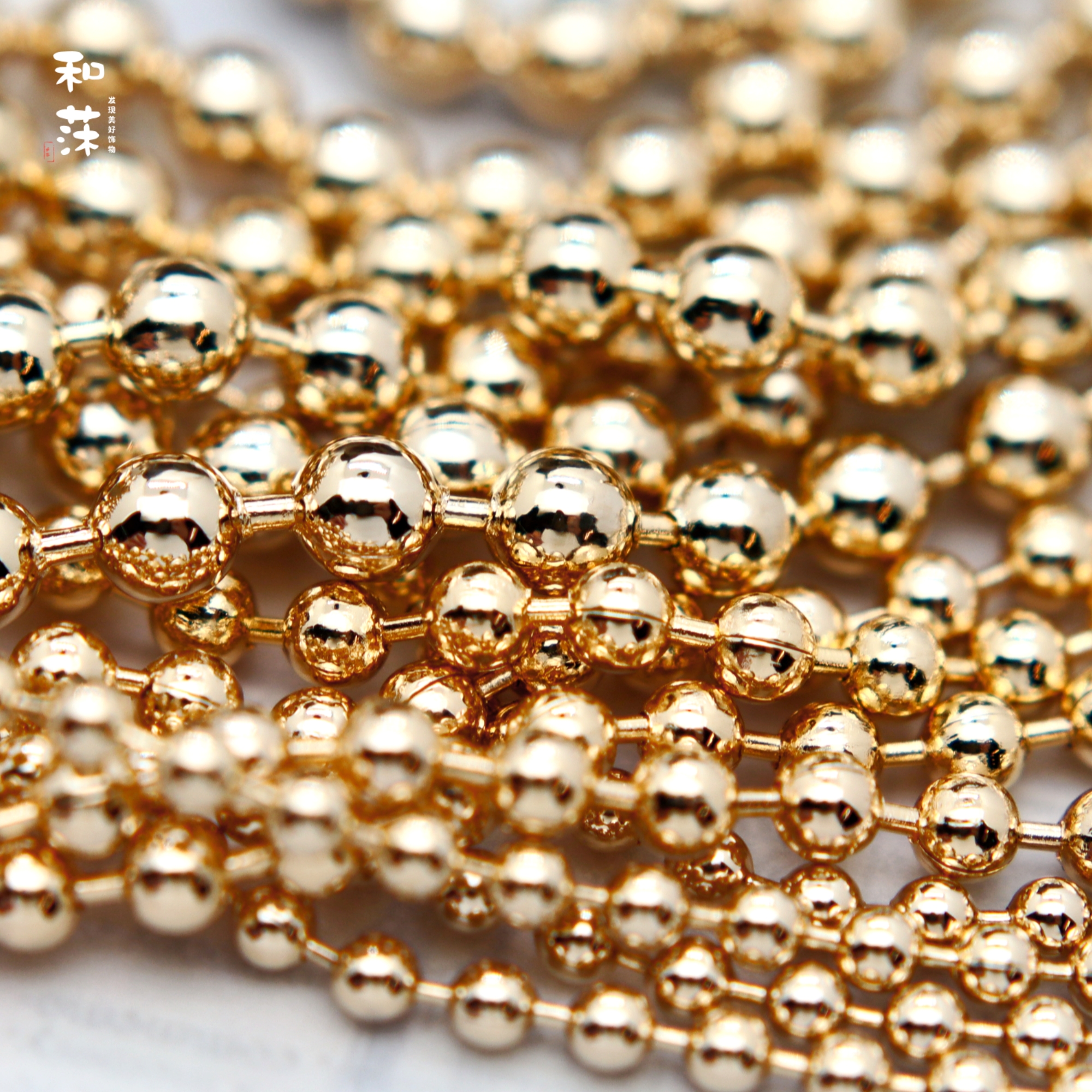 日本贵和铜镀金圆球豆豆diy链条