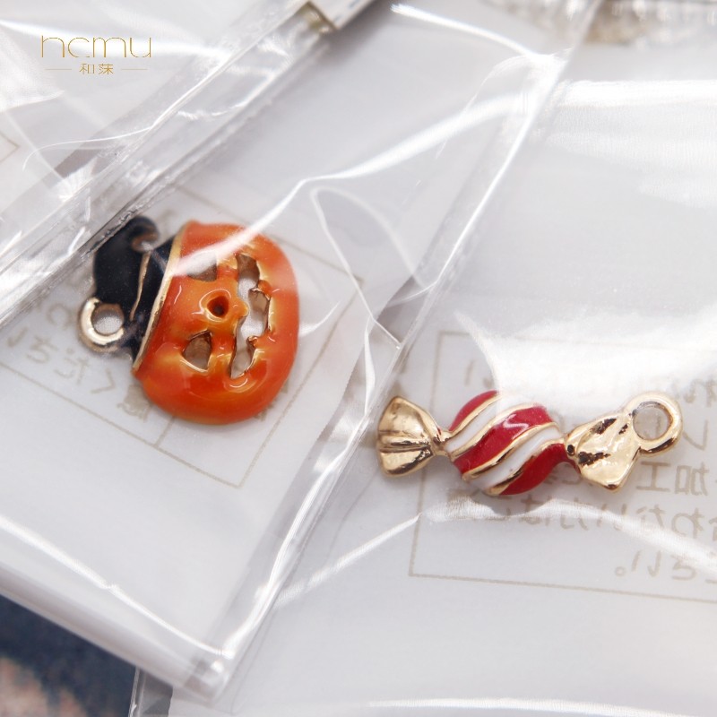 diy饰品配件 日本贵和金属滴油万圣节南瓜糖果节日挂件原创吊坠