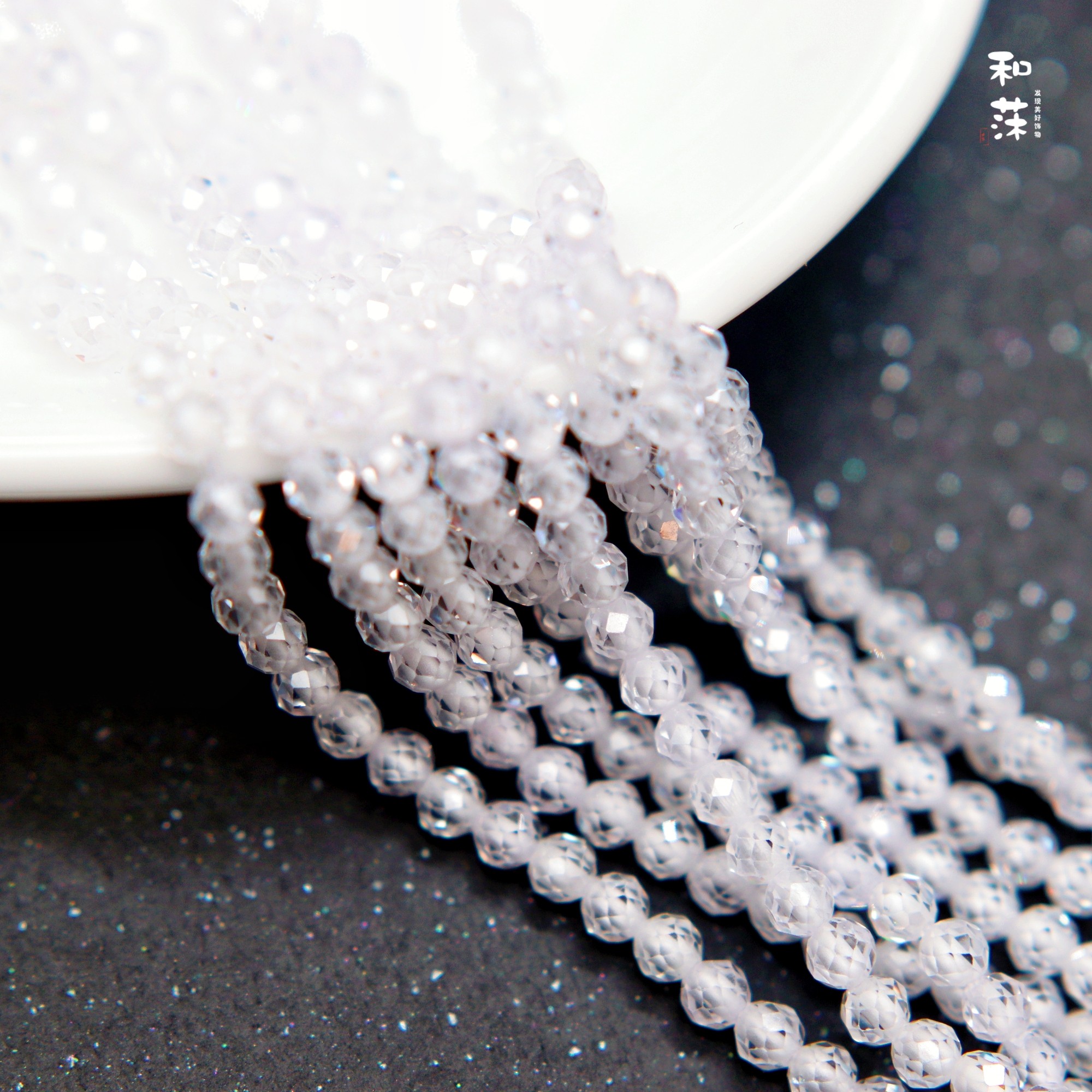 3/4mm闪闪锆石64切面diy地球圆珠