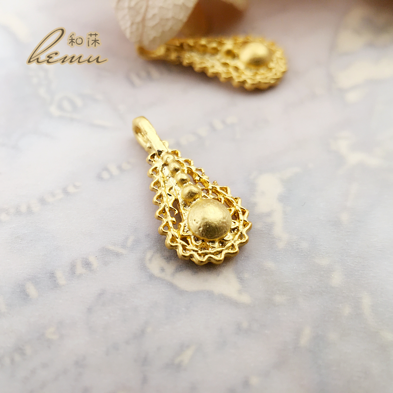土耳其制 日本贵和kiwa铜镀金蕾丝水滴民族风吊坠diy耳环饰品配件