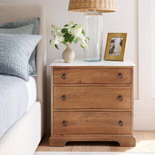 美式实木床头柜三抽屉储物柜简约整装榫卯卧室床边柜落地矮柜定制