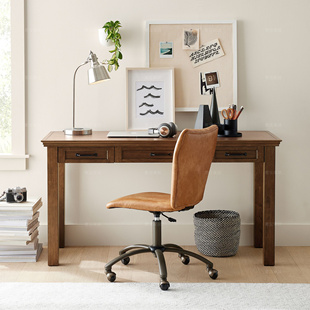 简约现代全实木儿童书桌定制美式成人办公电脑桌家用写字台桌子