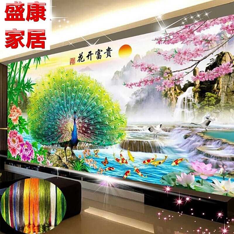 Thread embroidery printing Cross stitch a living room Blossoming Scenery Landscape painting Peacock Opening screen Cotton Silk Significant cottonin the Home Fabric , Stitch &amp; Tools Accessories , Cross Stitch Kit  category - from Buy2taobao.com to provide professional Taobao agent buy service