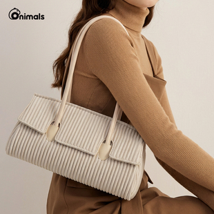 onimals 简约优雅波士顿包女新款大容量法棍腋下包通勤手提单肩包