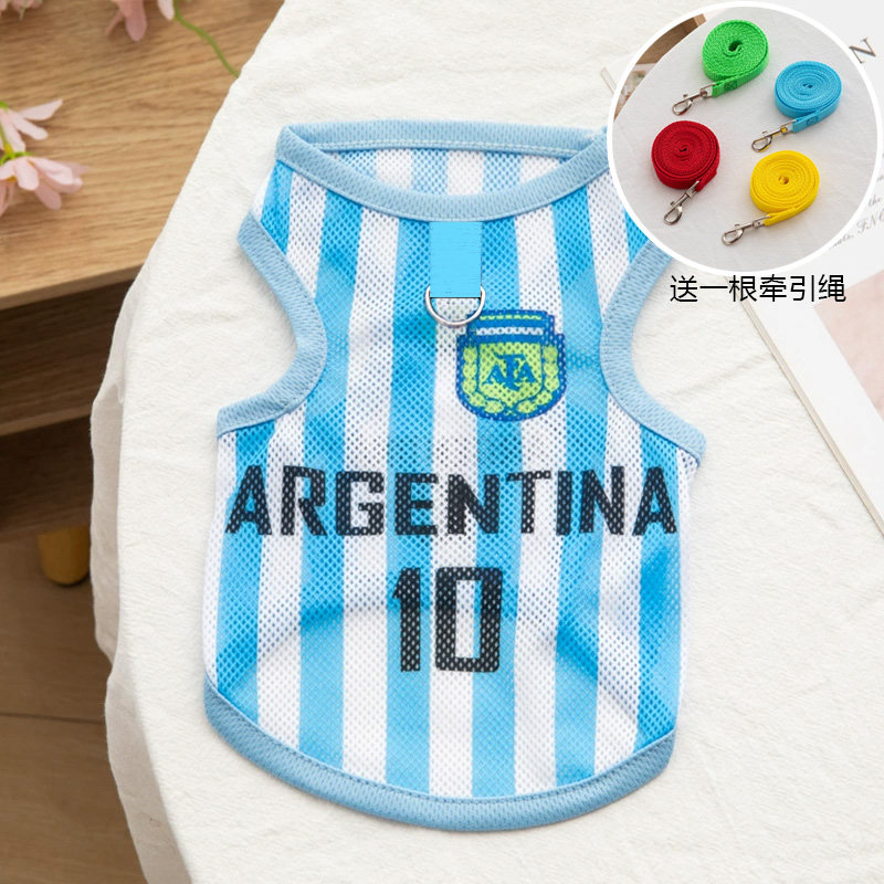 可牵引夏季薄款网眼背心宠物球衣巴哥法斗狗狗衣服泰迪比熊猫衣服