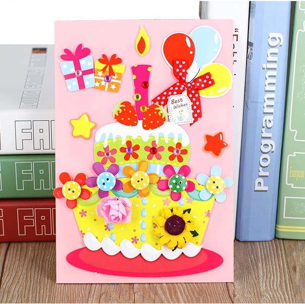 어린이를위한 유치원 수제 DIY 대형 인사말 카드 소재 패키지 새해와 크리스마스 3 차원 창조적 인 축복 작은 카드