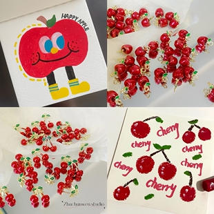 复古ins风甜美樱桃苹果水果合金吊坠DIY手链项链耳饰饰品材料配件