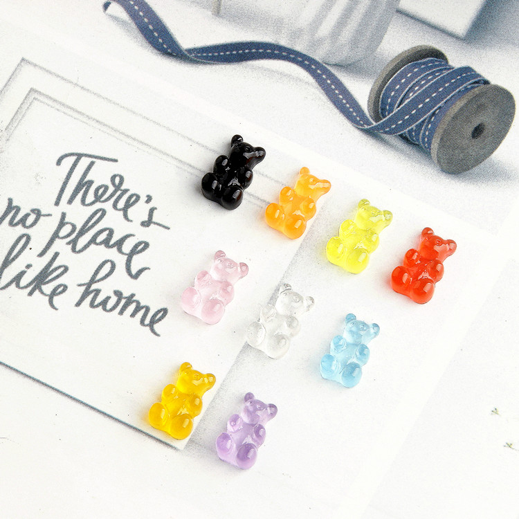 ins日系糖果彩色可爱闪粉小熊树脂DIY手工饰品耳环耳钉配件材料