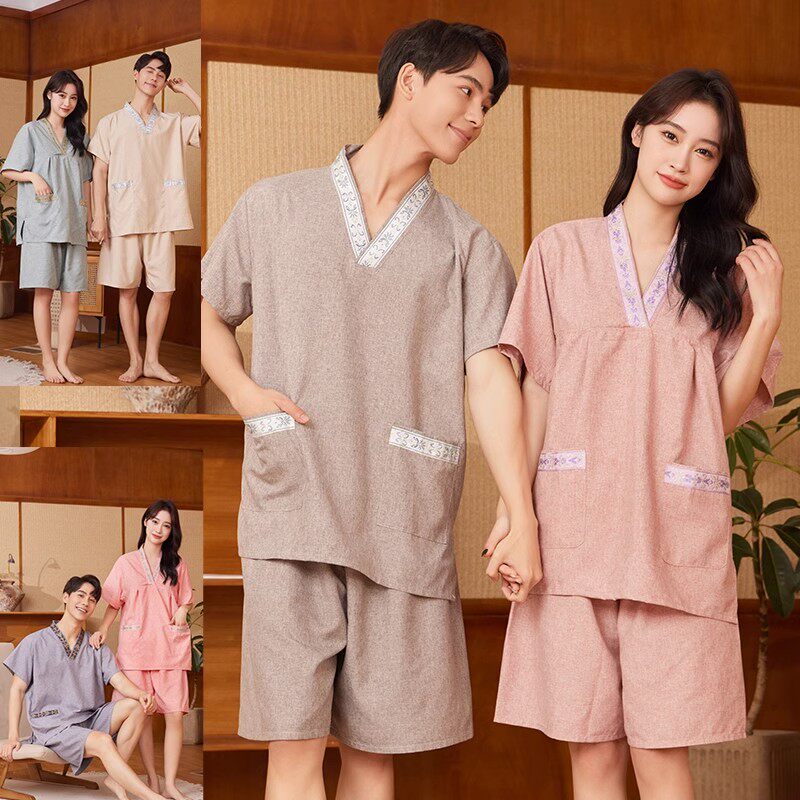 汗蒸服女棉麻洗浴中心浴裤男熏蒸按摩足浴服大码养生服汤泉衣服