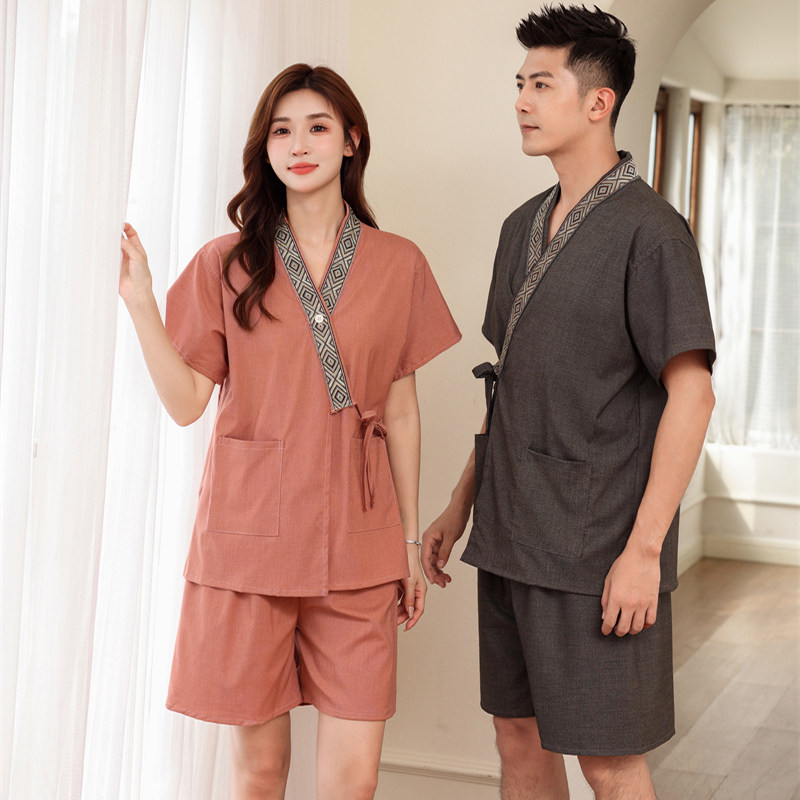 高档汗蒸服女苎麻洗浴服男大码按摩桑拿服足浴采耳刮痧温泉理疗服