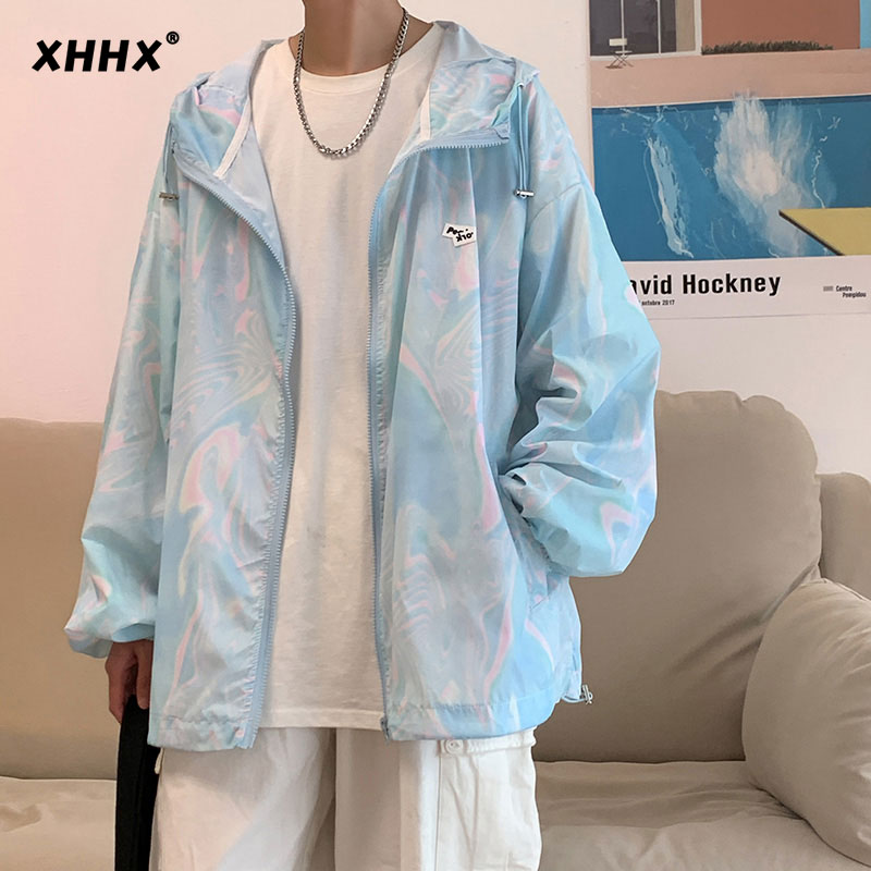 冰丝防晒衣男款夏季薄款透气宽松大码潮牌新款休闲连帽夹克外套
