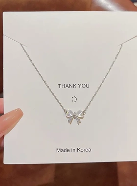 轻奢小众猫眼石蝴蝶结项链女ins潮超仙百搭气质小清新钛钢锁骨链