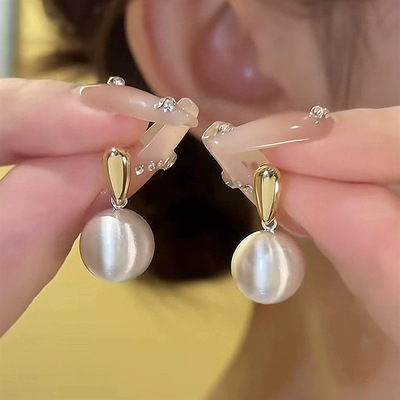 小众独特气质磨砂拉丝金属铜球耳钉爆款时尚耳环轻奢高级感耳饰