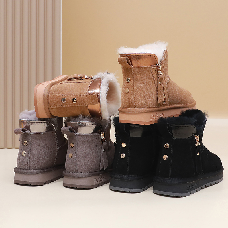 皮毛一体雪地靴冬季短筒拉链