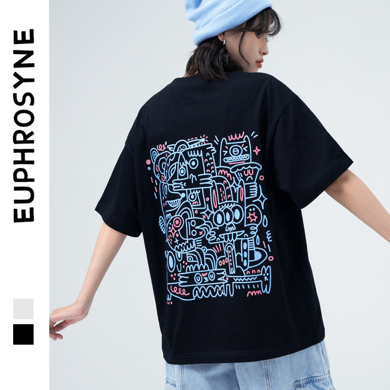 euphrosyne原创设计新款短袖黑色t恤女纯棉宽松打底衫背面大图
