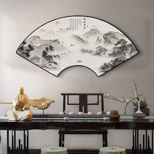 扇面玄关字画背景墙挂画山水画