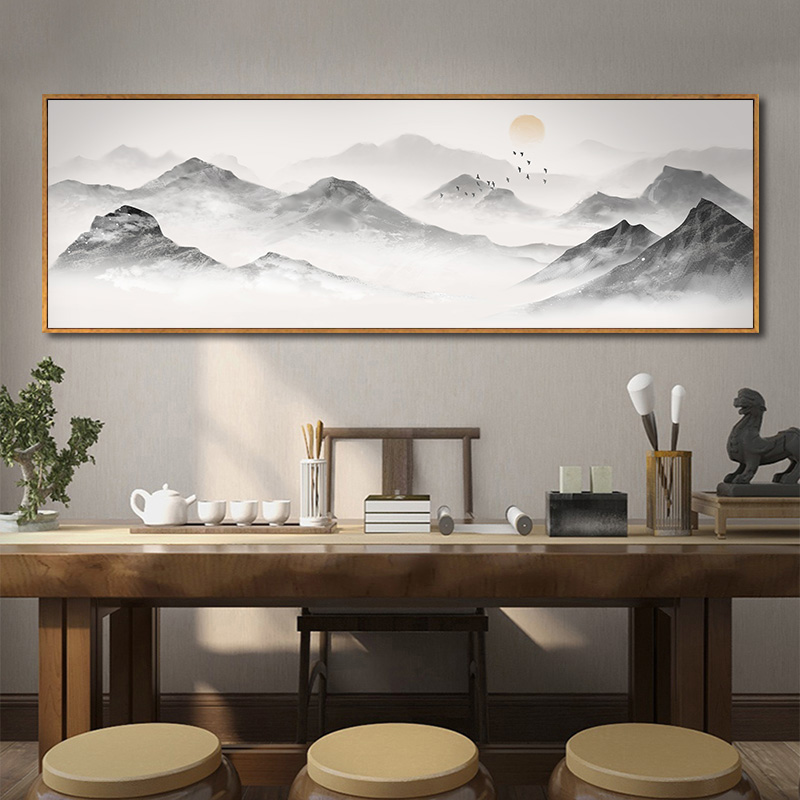 新中式禅意山水装饰画客厅靠山图