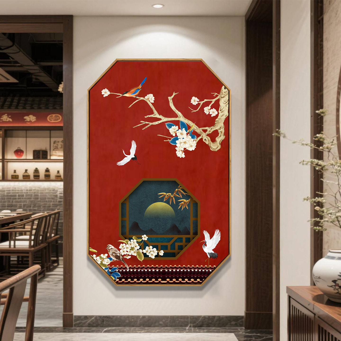 饭店包厢中式风餐厅茶室背景墙画