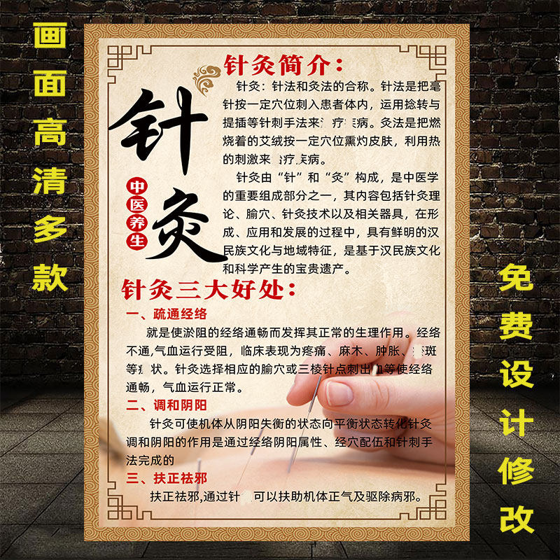 针灸图宣传画中医馆装饰挂画理疗图片中医养生装饰画背部经络海报