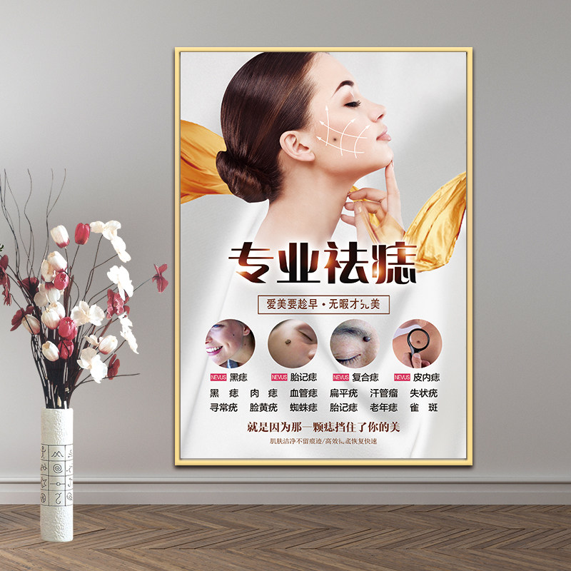 点痣宣传图面部祛痣图面相图片脸古方植物祛痣海报美容院男女面图